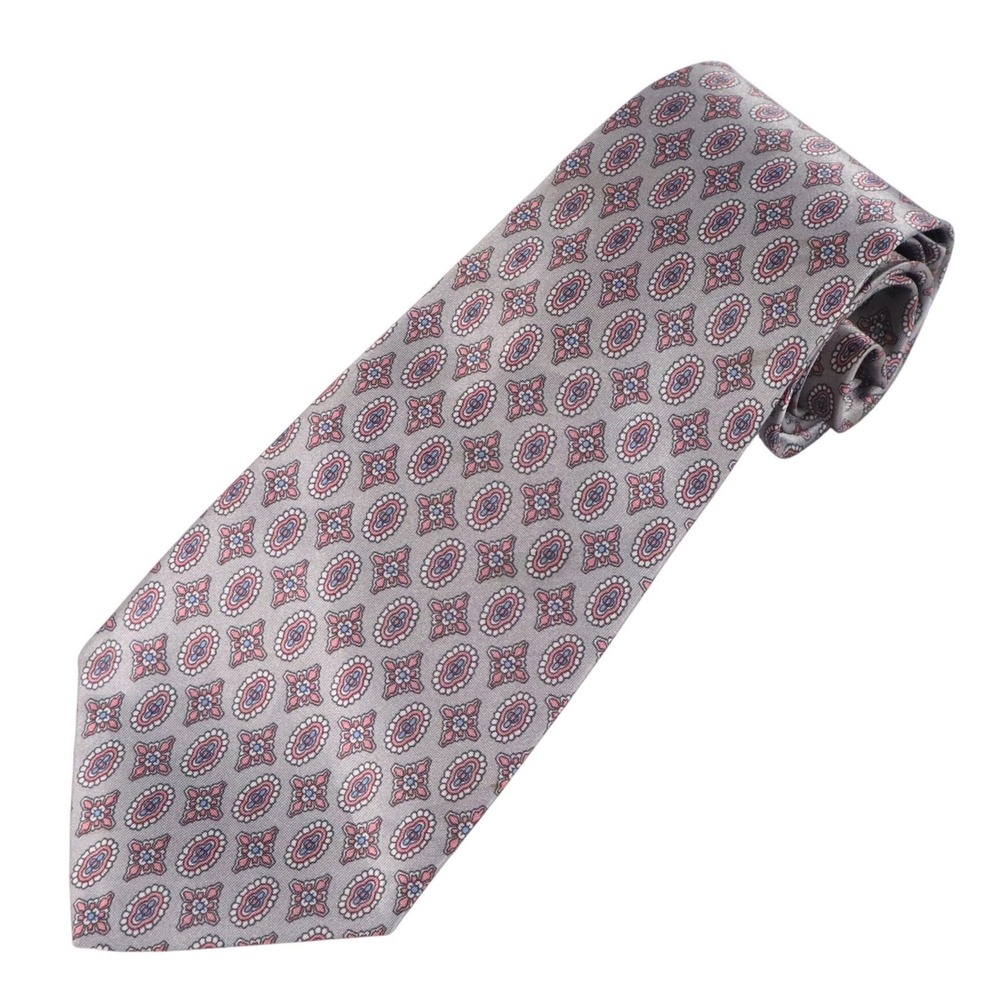 Givenchy‎ Monsieur Gray Red Blue Geometric Medallion Pattern Necktie Mens